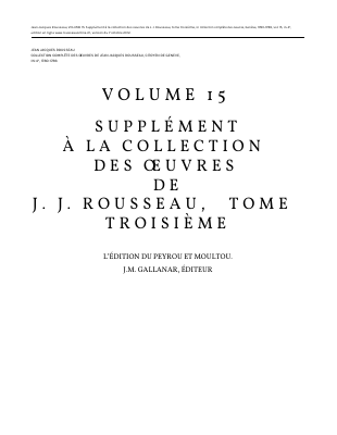 Couverture de Rousseau - Oeuvres 15 - Supplément 3 (rousseauonline)
